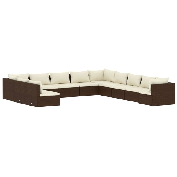 vidaXL Set Divani da Giardino 11 pz con Cuscini in Polyrattan Marrone