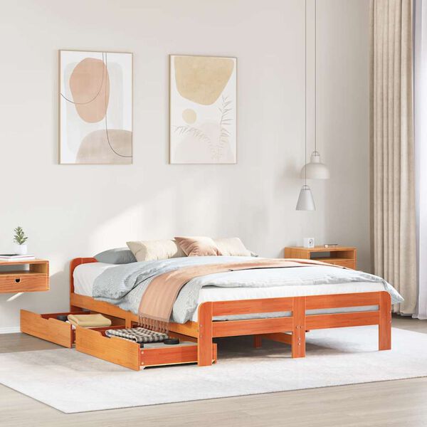 vidaXL Letto senza Materasso Marrone Cera 160x200 cm in Legno di Pino