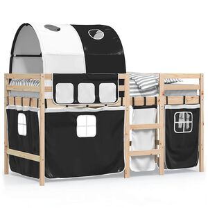 vidaXL Letto a Soppalco con Tunnel Bambini Bianco e Nero 90x190cm Pino