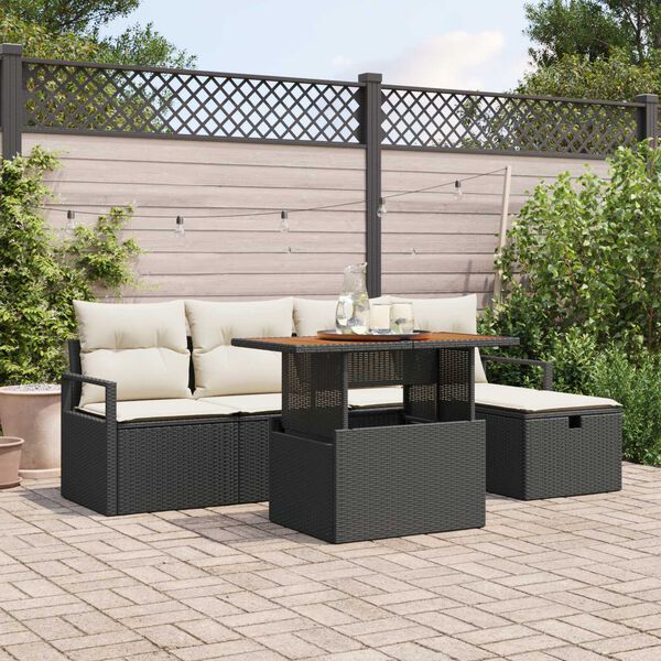 vidaXL Set Divano da Giardino con cuscino 6 pcs Nero Poly Rattan