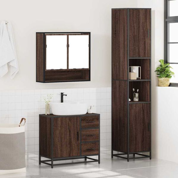 vidaXL Set Mobili da Bagno 3 pz Rovere Marrone in Legno Multistrato