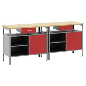 vidaXL Set banco da lavoro 2 pcs Rosso e Grigio 200 x 55 x 85 cm
