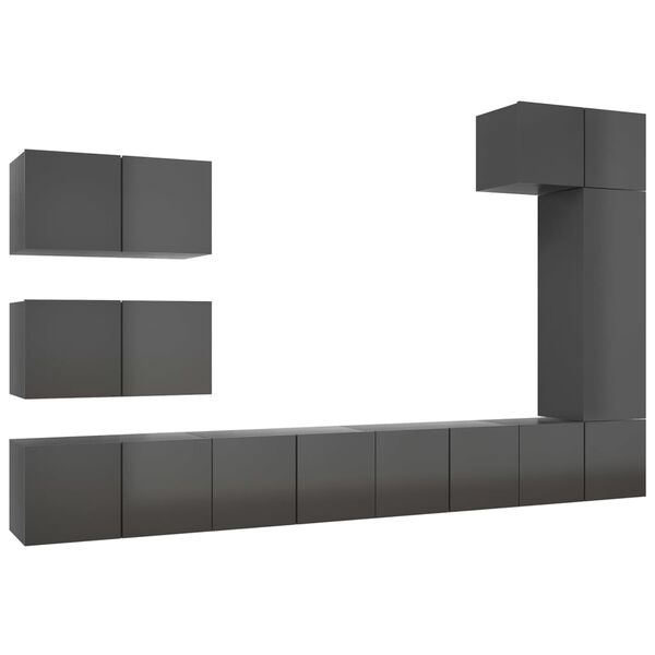 vidaXL Set Mobili TV 8 pz Grigio Lucido in Legno Multistrato