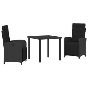 vidaXL Set da Pranzo per Giardino con cuscino 3 pcs Nero polyrattan