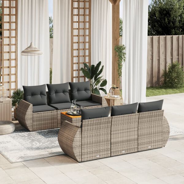 vidaXL Set Divani da Giardino 7 pz con Cuscini Grigio in Polyrattan