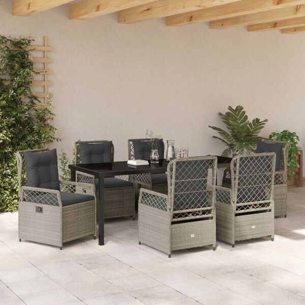 vidaXL Set da Pranzo per Giardino 7 pcs Grigio chiaro polyrattan