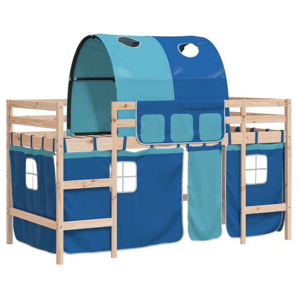 vidaXL Letto a Soppalco con Tunnel Bambini Blu 80x200cm Massello Pino
