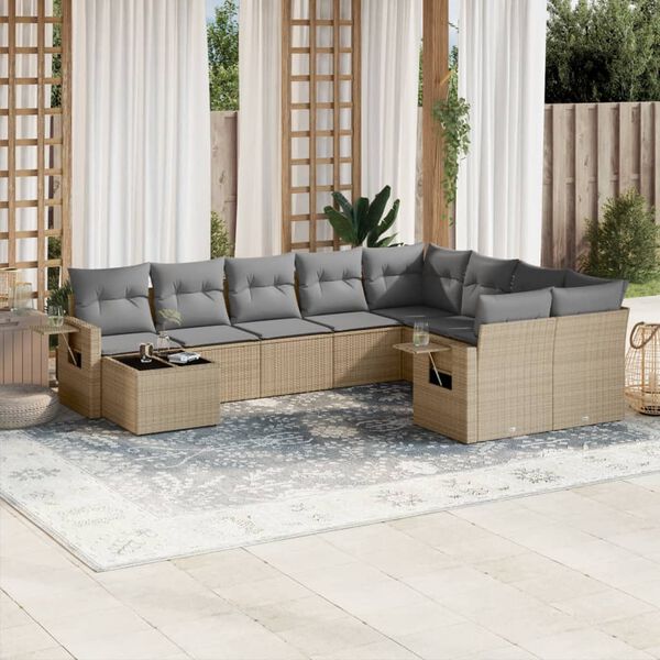 vidaXL Set Divano da Giardino 10 pz con Cuscini Beige in Polyrattan