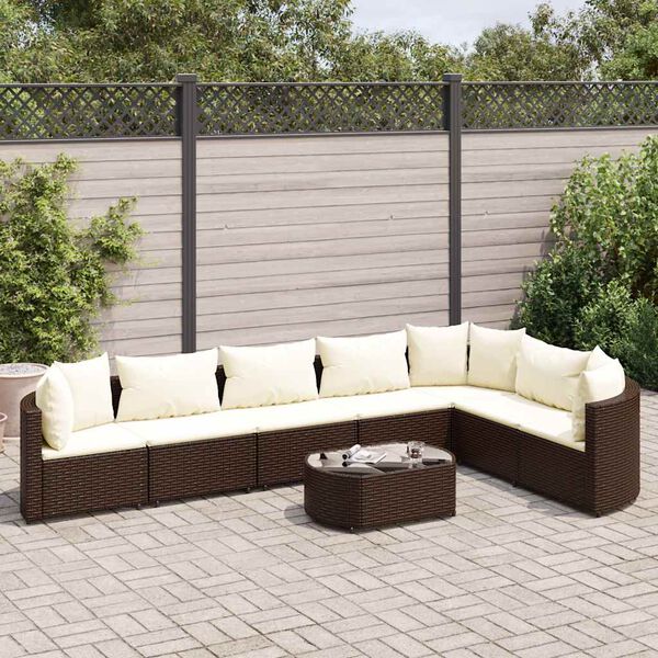 vidaXL Set Divani da Giardino 8 pz con Cuscini Marrone in Polyrattan