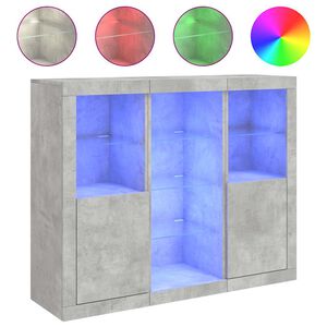 vidaXL Credenze con Luci LED 3 pz Grigio Cemento in Legno Multistrato