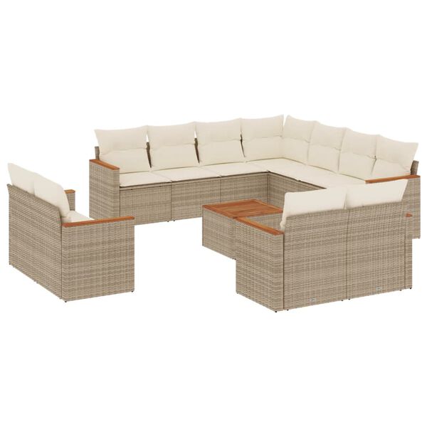 vidaXL Set Divani da Giardino 12 pz con Cuscini Beige in Polyrattan