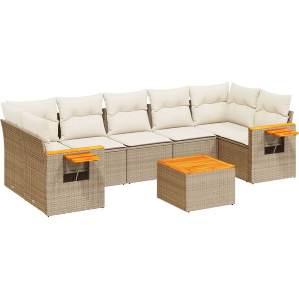 vidaXL Set Divano da Giardino 8 pz con Cuscini Beige in Polyrattan