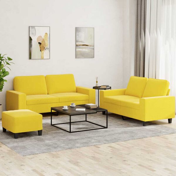 vidaXL Set di Divani 3 pz Giallo Chiaro in Tessuto