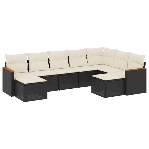 vidaXL Set Divani da Giardino 9 pz con Cuscini Nero in Polyrattan