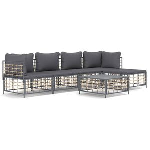 vidaXL Set Divani da Giardino 6 pz con Cuscini Antracite in Polyrattan