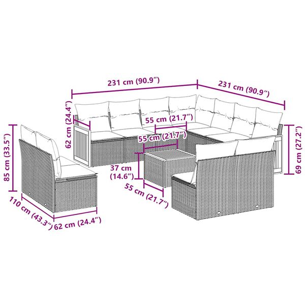 vidaXL Set Divani da Giardino 12 pz con Cuscini Nero in Polyrattan