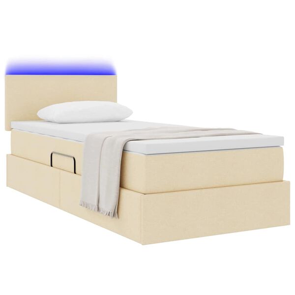 vidaXL Letto con contenitore e LED con led Crema 90 x 190 cm Tessuto