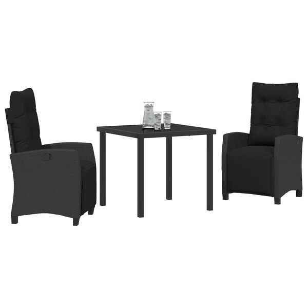 vidaXL Set da Pranzo per Giardino con cuscino 3 pcs Nero polyrattan