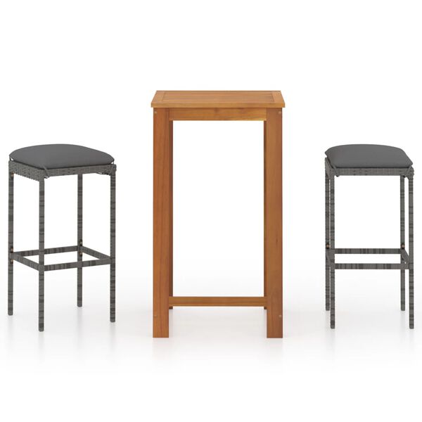 vidaXL Set Bar da Giardino 3 pz con Cuscini Grigio