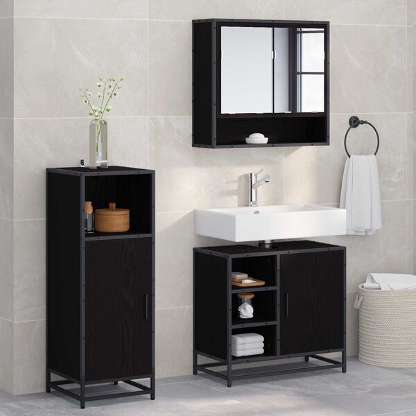 vidaXL Set di mobili per il bagno 3 pcs Rovere Nero Legno multistrato