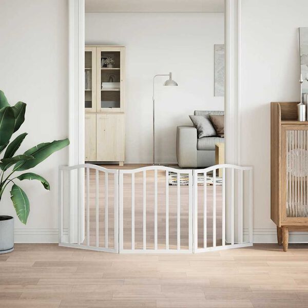 vidaXL Cancello per Cani Pieghevole 3 Pannelli Bianco 150 cm Pioppo