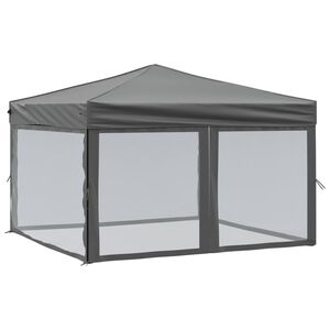 vidaXL Tenda per Feste Pieghevole con Pareti Laterali Antracite 3x3 m