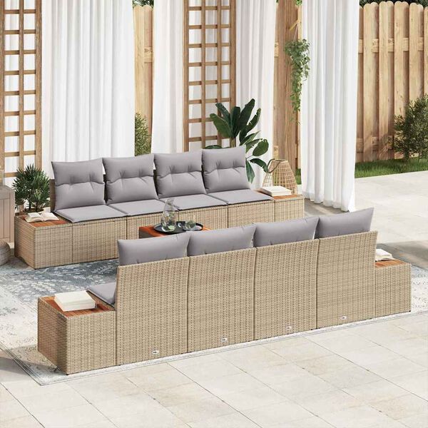 vidaXL Set Divano da Giardino con cuscino 9 pcs Beige Poly Rattan