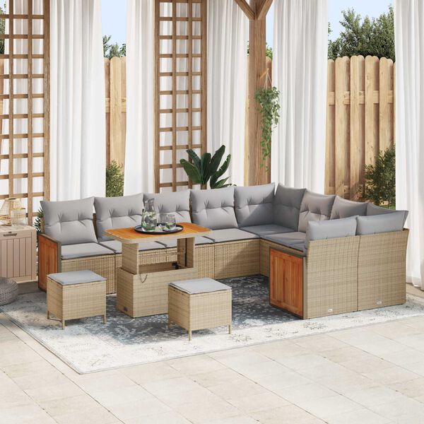 vidaXL Set Divano da Giardino 12 pcs Beige polyrattan