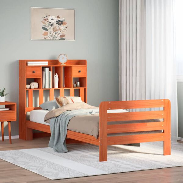 vidaXL Letto Libreria senza Materasso Marrone Cera 75x190 cm in Pino