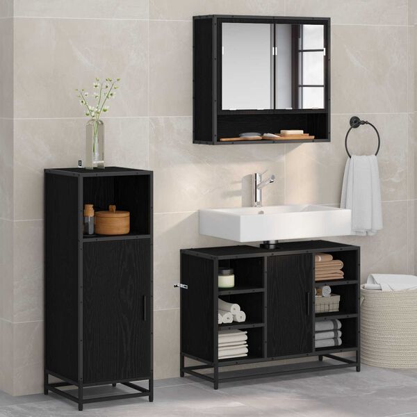 vidaXL Set di mobili per il bagno 3 pcs Rovere Nero Legno multistrato