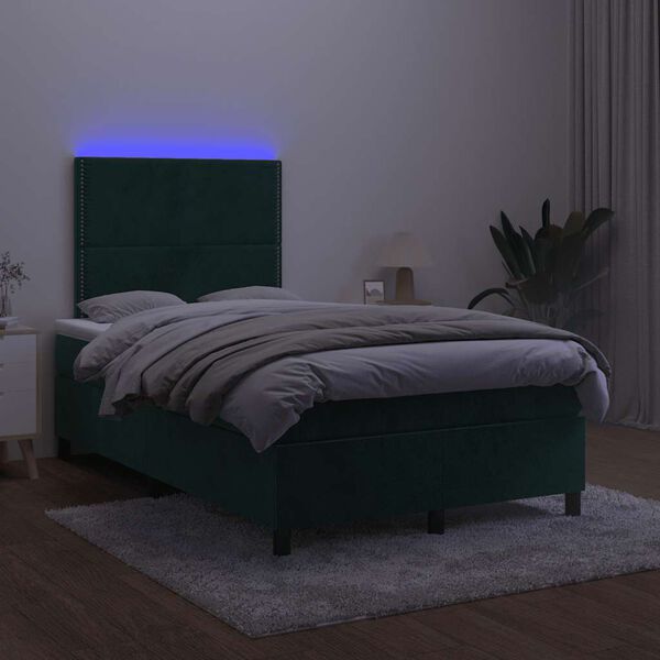 vidaXL Letto a Molle con Materasso e LED Verde Scuro 120x200cm Velluto