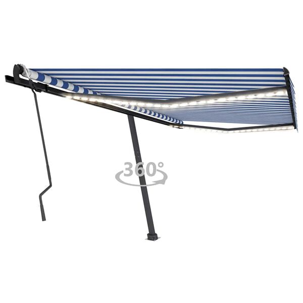 vidaXL Tenda da Sole Retrattile Manuale con LED 450x300cm Blu e Bianca