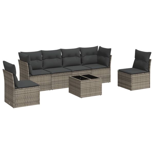 vidaXL Set Divani da Giardino 7 pz con Cuscini Grigio in Polyrattan