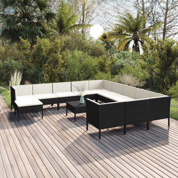 vidaXL Set Divani da Giardino 13 pz con Cuscini in Polyrattan Nero