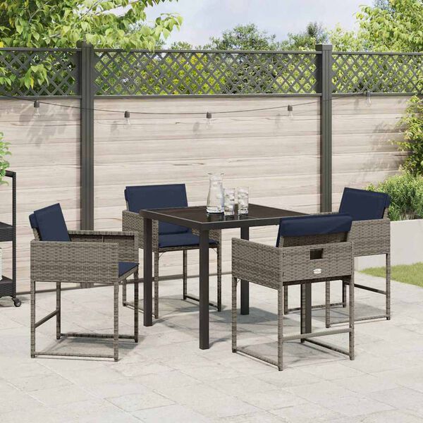 vidaXL Set da Pranzo per Giardino con cuscino 5 pcs Grigio polyrattan