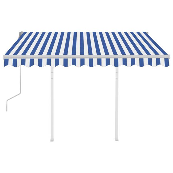vidaXL Tenda da Sole Retrattile Manuale con Pali 3x2,5 m Blu e Bianca