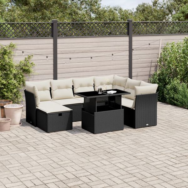 vidaXL Set Divani da Giardino con Cuscini 8 pz Nero in Polyrattan