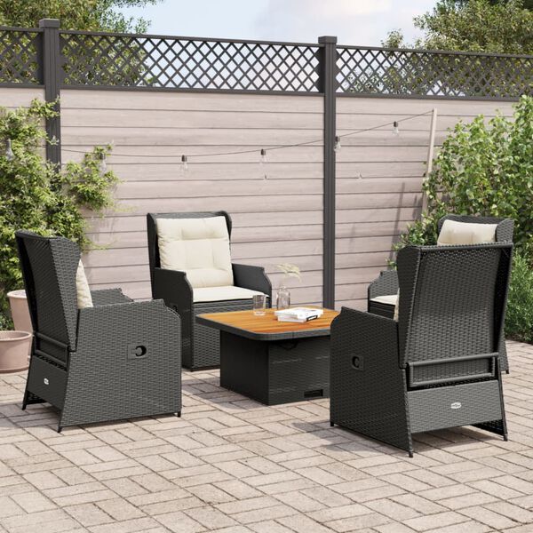 vidaXL Set Divani da Giardino 5 pz con Cuscini Nero in Polyrattan