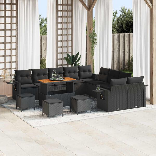vidaXL Set Divano da Giardino 14 pcs Nero polyrattan