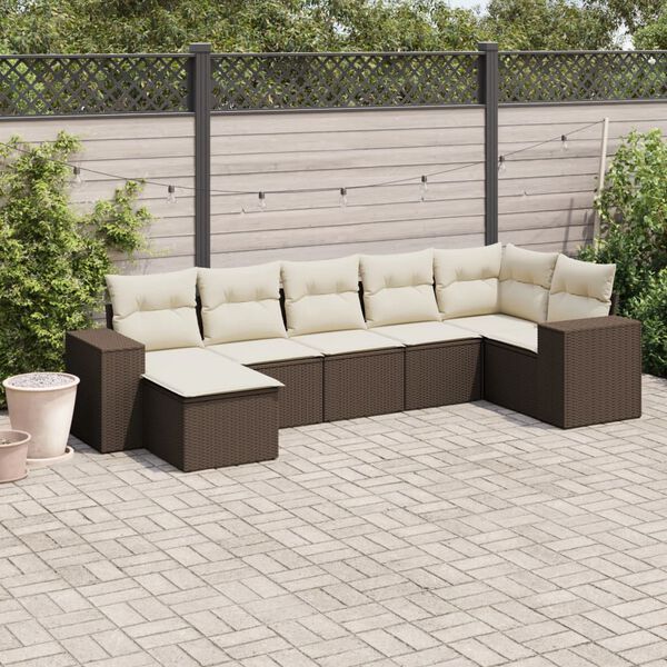 vidaXL Set Divani da Giardino 7 pz con Cuscini Marrone in Polyrattan