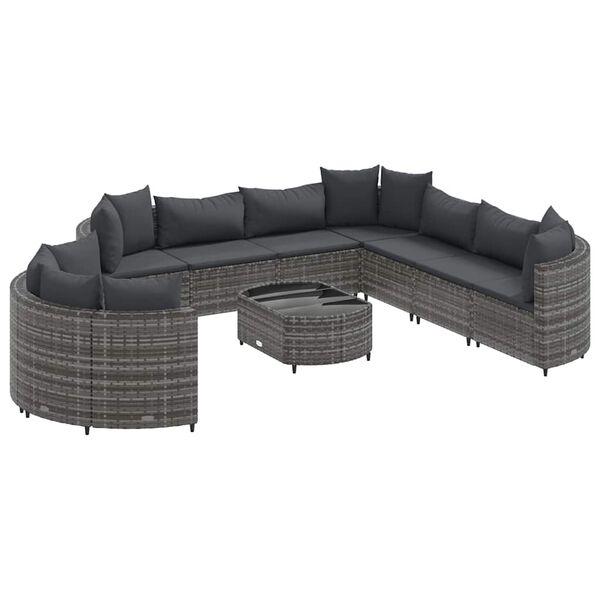 vidaXL Set Divano da Giardino 10 pz con Cuscini Grigio in Polyrattan