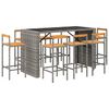 vidaXL Set Bar Giardino 9pz Grigio Polyrattan e Legno Massello Acacia