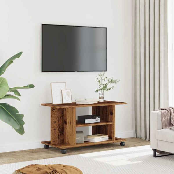 vidaXL Mobile TV con Ruote Legno Antico 80x40x45 cm Legno Multistrato