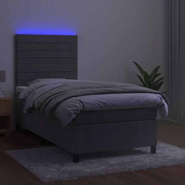 vidaXL Letto a Molle Materasso e LED Grigio Chiaro 80x200 cm Velluto