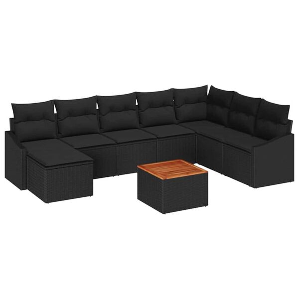 vidaXL Set Divano da Giardino 9 pcs Nero