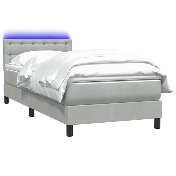 vidaXL Letto a Molle con Materasso e LED Grigio Chiaro 90x220 cm Velluto