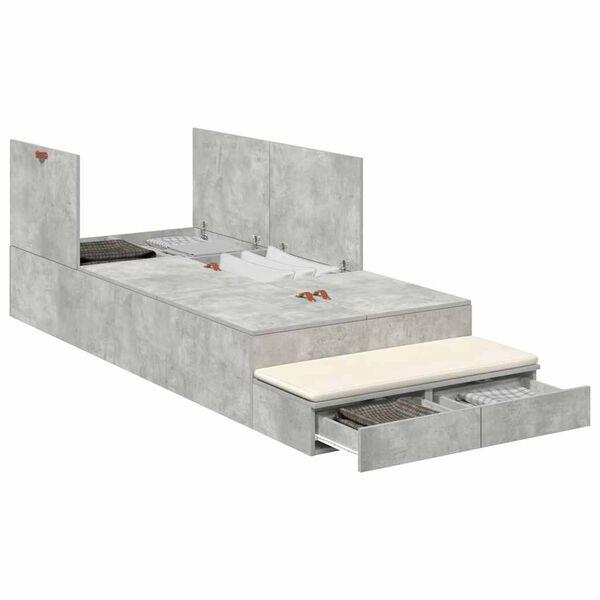 vidaXL Struttura letto con contenitore Grigio cemento 75 cm