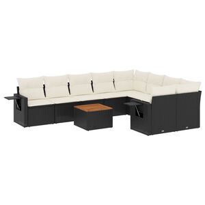 vidaXL Set Divani da Giardino 10pz con Cuscini in Polyrattan Nero