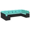 vidaXL Set Divano da Giardino 10 pcs Nero e Turchese polyrattan