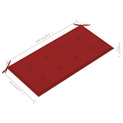 vidaXL Panca da Giardino con Cuscino Rosso 112cm Teak Massello